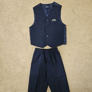 Dark blue pinstripe boys suit pants and vest